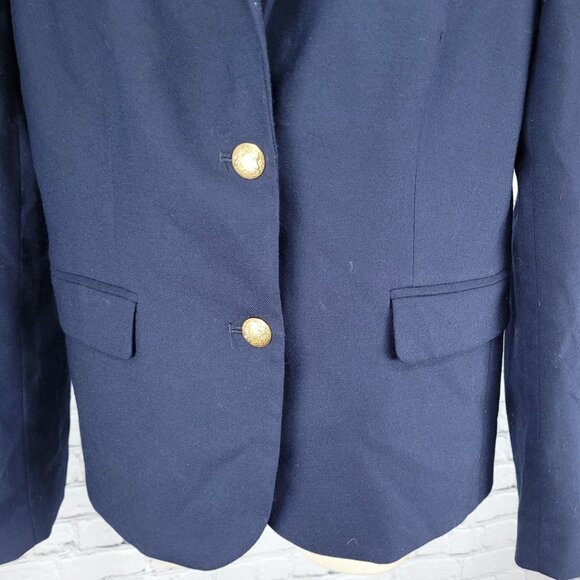 J.CREW Navy Wool Blend Stretch Gold Button Notch Blazer Suit Jacket Size 6 - Picture 11 of 16